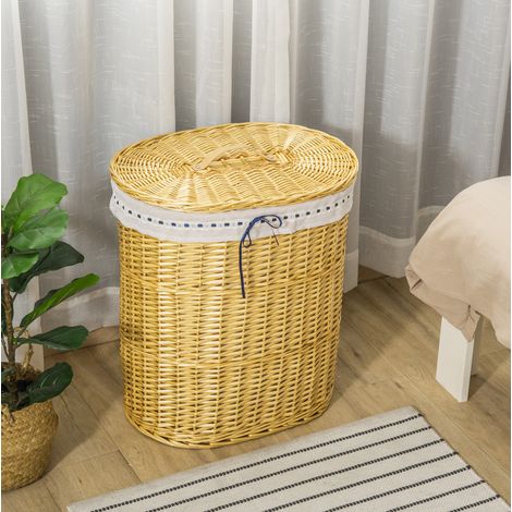 Cesto para ropa 51x38x57 cm natural de ratán con tapa y forro extraíble (1/5)