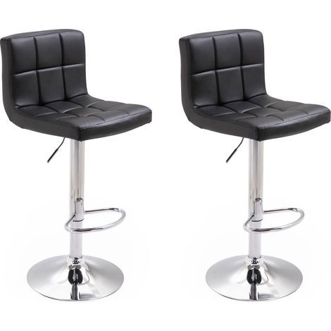 Happy Garden – Lot de 2 tabourets de bar réglables noir – Hauteur d'assise 63 à 83cm – Assise pivotante 360° – Acier chromé et polyuréthane
