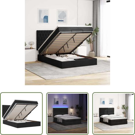 vidaXL LED-Beleuchtung -  Ottoman-Bett mit Matratze & LEDs Schwarz 140x200 cm Stoff (1/5)
