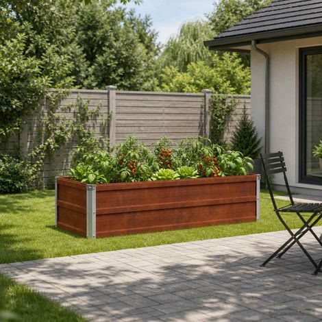 vidaXL Letto rialzato da giardino Ruggine 100 x 40 x 24 cm cartone