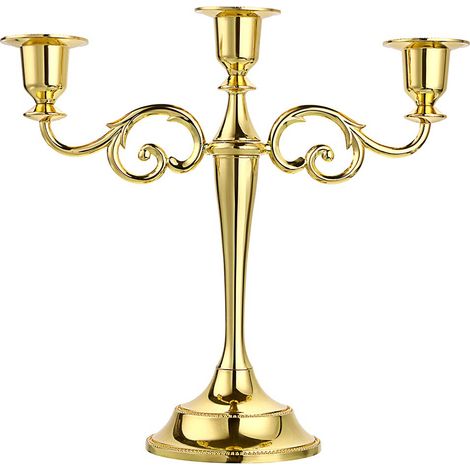 Chandelier à 3 Bras en métal argenté élégant pour Mariage, Table à Manger, Noël, décoration d'intérieur (Ton doré) (1/5)