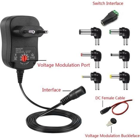 12W AC/DC Convertisseur de transformateur d\'adaptateur d\'alimentation d\'énergie 6 prise 12W LED de l\'électronique 3V à 12V-Ywey (1/4)