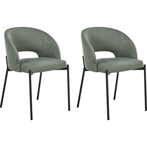 Set di 2 sedie da pranzo tessuto verde scuro e metallo braccioli e schienale con apertura Penny