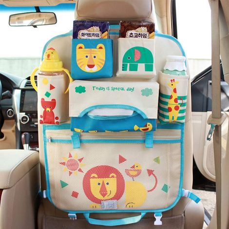 Sac de rangement pliable pour voiture, organisateur de dossier avec poches, boîte à mouchoirs, pour bouteilles et jouets. (1/5)
