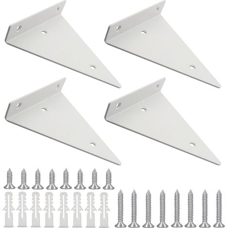 Soportes para estantes, paquete de 4, soportes de pared flotantes triangulares blancos ocultos en hierro forjado resistente, adecuados para estantes de cocina, oficina y jardín (130×140). (1/5)