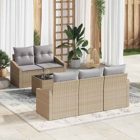 Sofa Set mit Kissen 6 pcs Beige und Grau Poly-Rattan
