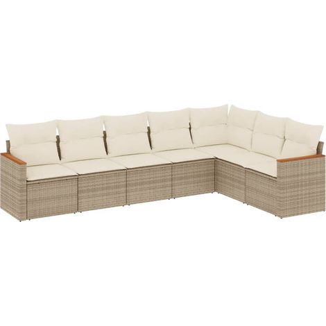 Maison Exclusive - Salon de jardin avec coussins 7 pcs beige résine tressée (1/3)