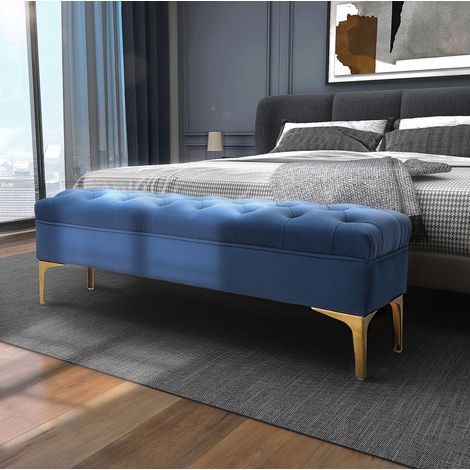 Panca imbottita in legno con seduta velluto 118 cm OKMYHOME (1/4)