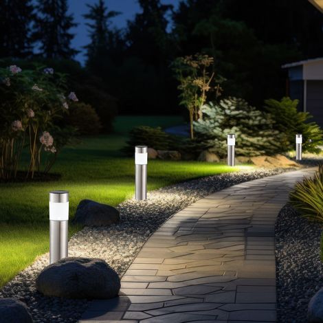 Lampada da terra a LED con picchetto solare lampada da terra lampada da terra lampada da giardino lampada da terra, acciaio inossidabile, 1x 0,06 W, P x A 6,3 x 28 cm (incluso picchetto), set di 4 (1/5)