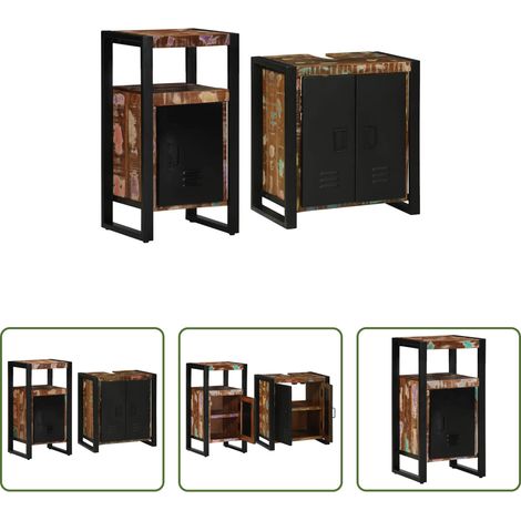 vidaXL Meuble salle de bain noir -  Ensemble de mobilier de salle de bain 2 pcs Bois Recyclé Solide (1/5)