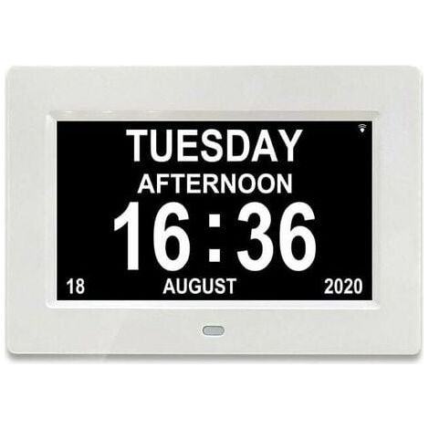 7 LCD Horloge Numérique Calendrier avec Date, Horloge Calendrier avec Date, Jour et Heure Horloge Alzheimer Horloge pour Les Seniors,C'est pour Les Parents (Blanc) (1/5)