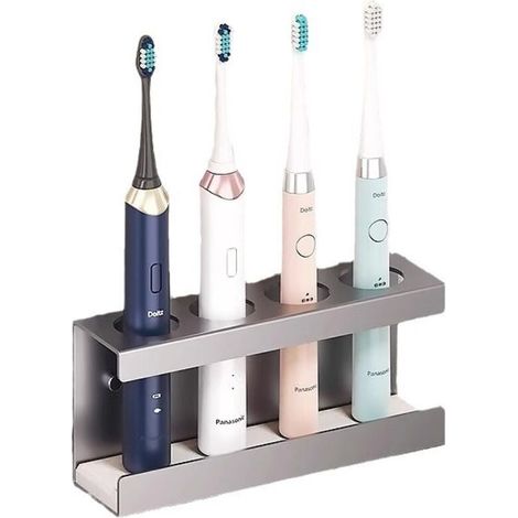 Wandgemonteerde elektrische tandenborstelhouder - Multifunctionele borstelkopopslag - Tandenborstelhouder - Toiletartikelenorganizer - Staalgrijs - 20 x 4,5 x 8 cm - Aluminiumlegering (1/4)