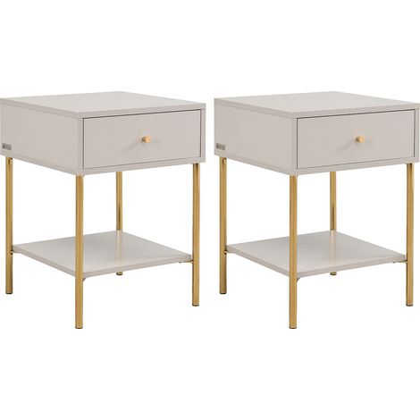 Lot de 2 tables de chevet 1 tiroir - MDF et métal - Beige et doré - MILAVIA (1/5)