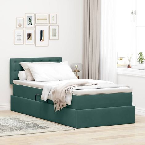 vidaXL LED-Speicherbett mit Matratze Dunkelgrün 90 x 190 cm Samt (1/5)