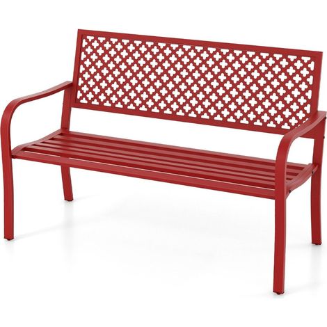 Gartenbank metall wetterfeste sitzbank fur 2 3 sitzer parkbank mit ruckenlehne armlehne 127 x 62 x 86 cm rot
