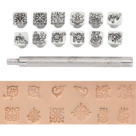 Kit de herramientas para repujado en cuero de 12 piezas, sellos para marcar y juego de punzones para trabajos de cuero DIY. (1/5)