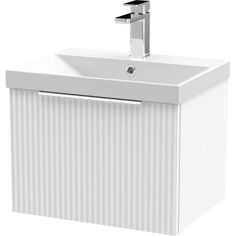 Tixall Fluted 1 Drawer Wall Hung Vanity Unit with Thin Edge Basin, Satin White, 500mm