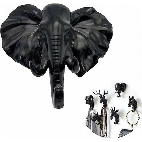 Patère murale en forme d'animal, éléphant noir, porte-clés, crochet pour manteau, en résine (1/3)