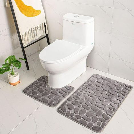 Lot de 2 tapis de bain antidérapants en mousse à mémoire de forme respirante, doux et confortables, absorbants l'eau, pour salle de bain, tapis de bain antidérapant (1/5)