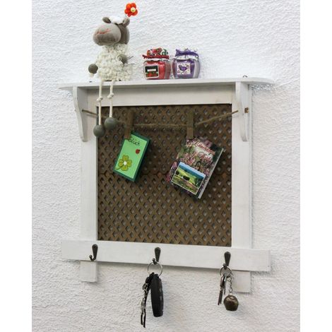 DanDiBo Wandorganizer Vintage Schlüsselbrett Holz mit Ablage Memoboard 12047 Weiß Schlüsselboard Briefablage Schlüsselkasten Shabby Chic