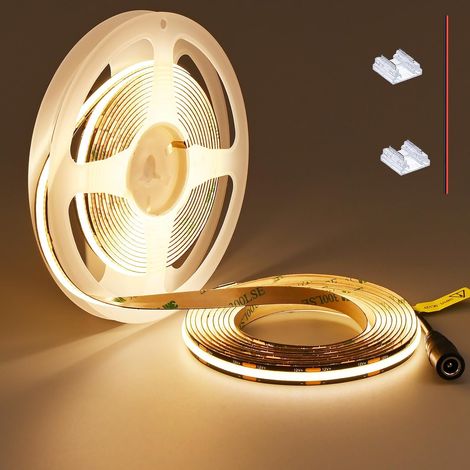 COB LED Strip 12V Warm White 5M Flexible Sticker PCB Black LED Strip 3000K, CRI 90+, 480LEDs/M, Cuttable, IP20 for Kitchen, Wardrobe, Living Room, DIY Decoration (1/5)