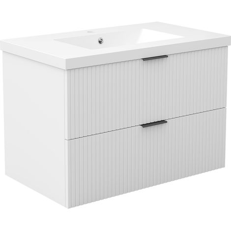 AICA Ensemble de meubles de salle de bain Blanc 80 cm avec 2 tiroirs, vasque inclus