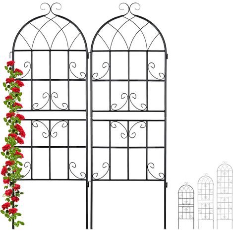 Relaxdays Metal Trellis, Set of 4, Climbing Plant Support, Free-Standing, Vintage Style, 150x50 cm, Garden Panels, Black