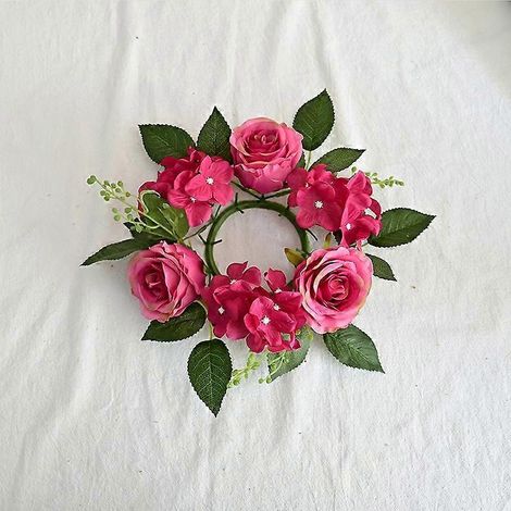 Couronne de fleurs artificielles en soie (1 pièce/20 cm) pour chandelier, guirlande de roses artificiellesrose rouge (1/5)