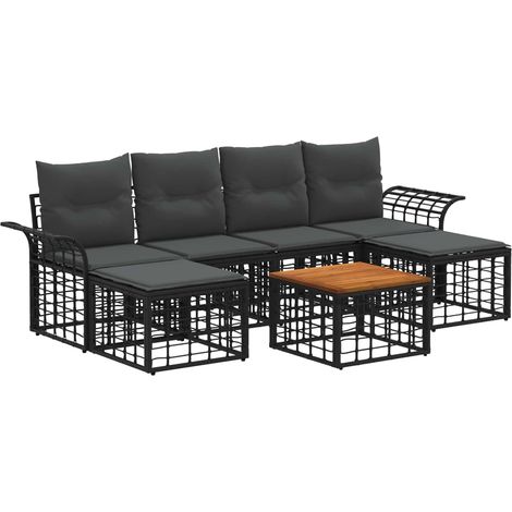 vidaXL  Outdoor Sofa Set  7 pcs Black and Dark Grey Poly Rattan