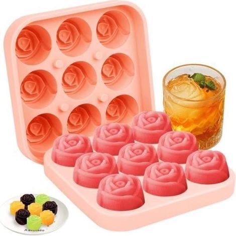 Set mit 2 Silikon-Eiswürfelformen in Rosenform mit Deckel, perfekt für Eiswürfel (12,4 x 12,4 x 4,5 cm) (1/4)