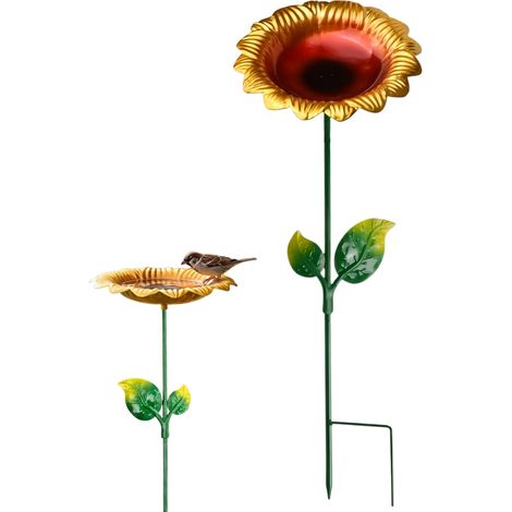 Abreuvoir Oiseaux Exterieur sur Pied - Abreuvoir Extérieur Résistant aux Intempéries avec Motif Fleurs pour Jardin - Mangeoire Oiseaux sur Pieds de 64CM (1/5)