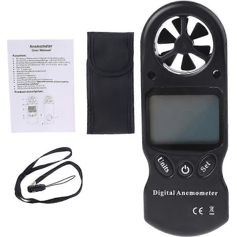 Anémomètre, thermomètre et hygromètre numérique 3 en 1, instrument portable avec écran LCD, noir pour l'extérieur (1/5)