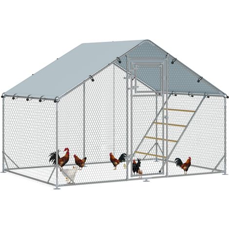 Walk-in Chicken Run w/ Cover, Feeding Door, Hanging Feeder, Perch, for 6-8 Poultry