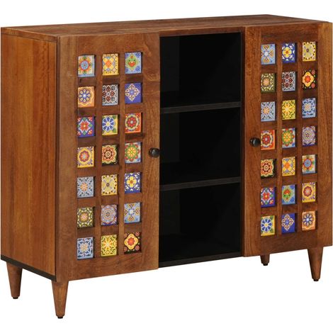 Sideboard mit Regal Walnuss 90 x 33,5 x 75 cm Massivholz Mango vidaXL