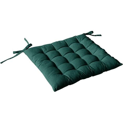 Galette chaise piquée verte40x40 cm coton, attaches nouettes, collection Panama (1/4)