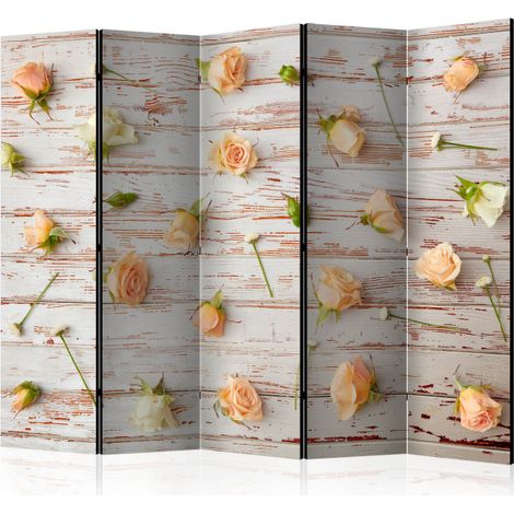 Paravent 5 Volets "Wood & Roses" 172x225cm (1/2)