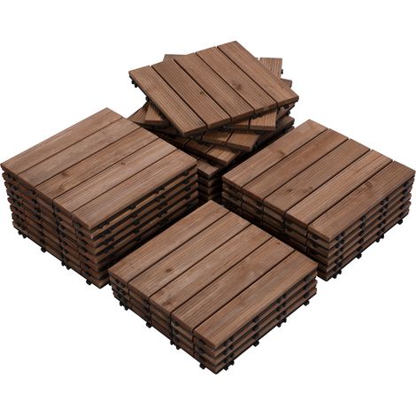Yaheetech Set 27 Pezzi Piastrelle in Legno 30 x 30 cm Pavimento ad Incastro Esterno Interno per Terrazza Balcone Giardino Patio Scuro Marrone