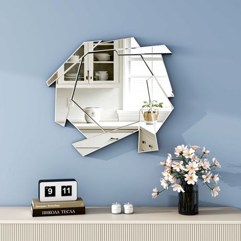Miroir mural géométrique avec morceaux de verre miroir déconnectés, style contemporain créatif pour la décoration intérieure (1/5)