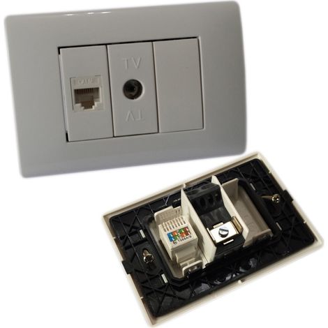 Placca Placchetta 3 Postes Full 1 Presa Tv 1 Presa Ethernet Rj45 Incasso 503 (1/3)