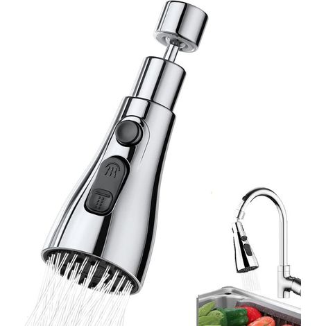 Accesorio para grifo, 3 posiciones, Caño de grifo de cocina giratorio de 360 grados, Adaptador universal para grifo giratorio, Plateado (1/5)