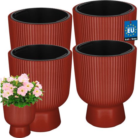 KOTARBAU® Lot de 4 Pot de Fleur - Pot Plastique Plante Ø 23 cm - avec Bac Intérieur - Pot de Jardin - Pot de Fleur Exterieur - H : 30,5 cm - PVC - Cuivré - Nervuré (1/4)