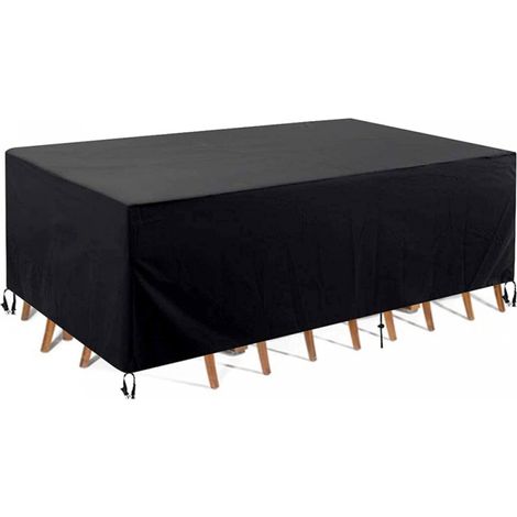 Housse de protection noire pour salon de jardin, tables et chaises, tissu Oxford 210D, résistante à l'eau et à la poussière 315 x 160 x 74 cm (1/4)