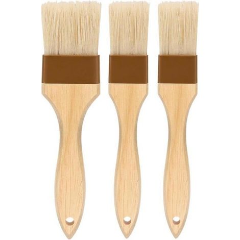 Pinceau Pâtisserie - Soies Naturelles Sanglier - Manche Bois Hêtre - Résistant Chaleur - Pour Huile Sauce Beurre Œuf - Lot de 3 (2 x 2,5 cm 1 x 3,8 cm) (1/5)