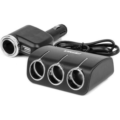 Adaptador divisor para toma de mechero con cargador y bombilla 12V 24V 120W 80cm amio-04360 (1/5)