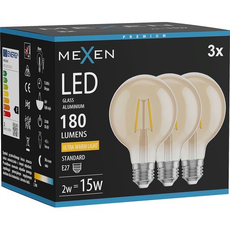 Mexen Vintis 3x Ampoule filament LED E27, G80, 2W, Chaude - 2200K, 180 lm, ambre - L155-E27-0222-50x03 (1/5)