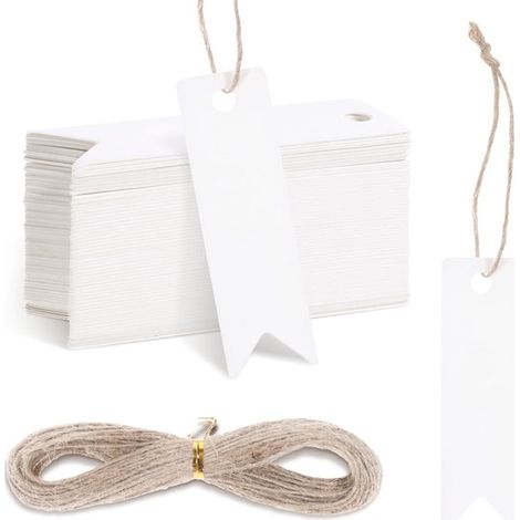 100 Geschenkanhänger 2 x 7 cm Kraftpapier mit 20 m Juteschnur Blanko-Geschenkkarten zum Beschriften für Hochzeiten Bastelarbeiten Weihnachten Weiß (1/5)