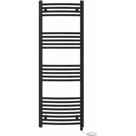 Bathroom Curved Prefilled Electric Heated Towel Rail Ladder Warmer Radiator 1400x500mm Black