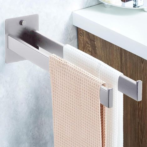 Towel Rail No Drilling, 2-in-1 Towel Rail Stainless Steel Towel Rail Wall with Double Rods, Glue/Drilling Towel Rail Double for Bathroom, Bedroom, Kitchen (Silver) (1/5)