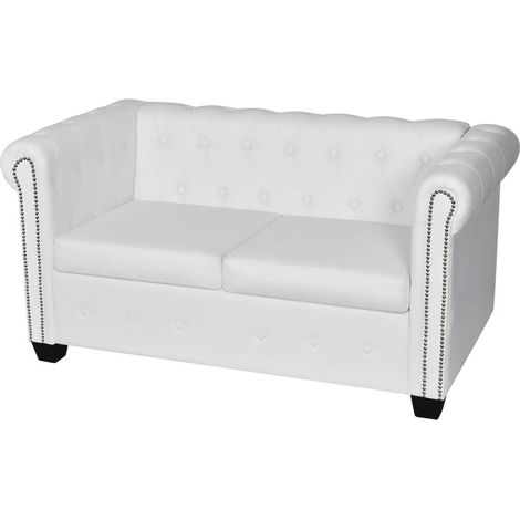 Divano Chesterfield a 2 Posti in Finta Pelle Bianco vidaXL