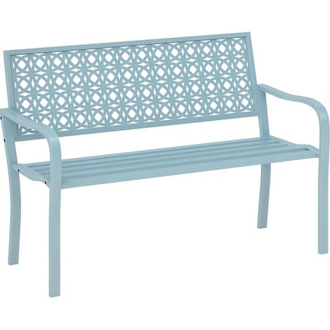 Banc de jardin 2 places. banc extérieur jardin en acier avec dossier ajouré. 127 x 63 x 85 cm. bleu